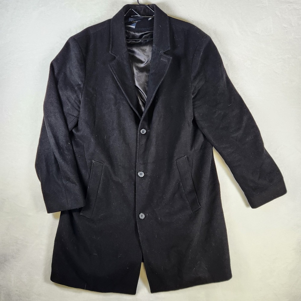 Nautica Mens Wool Blend‎ Overcoat Black XXL Button Front Pea Coat Style
